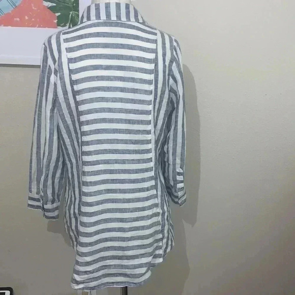 Habitat Relaxed Striped 100% Linen Langelook Button Down Shirt - Picture 5 of 7